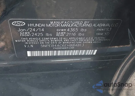 2014 Hyundai Sonata Gls from USA, damaged, VIN 5NPEB4AC6EH884813